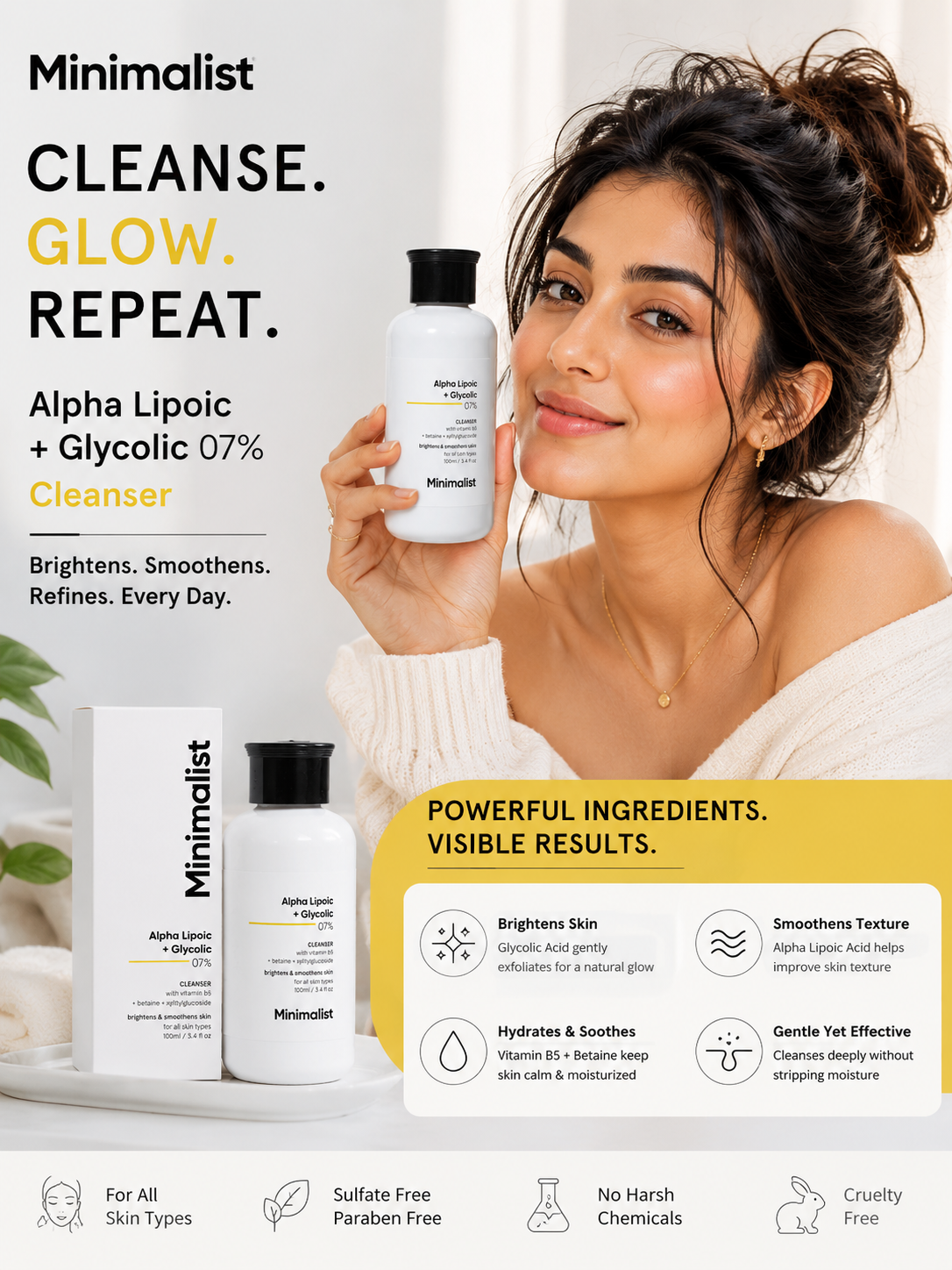 Minimalist 7% ALA + AHA Face Wash Review