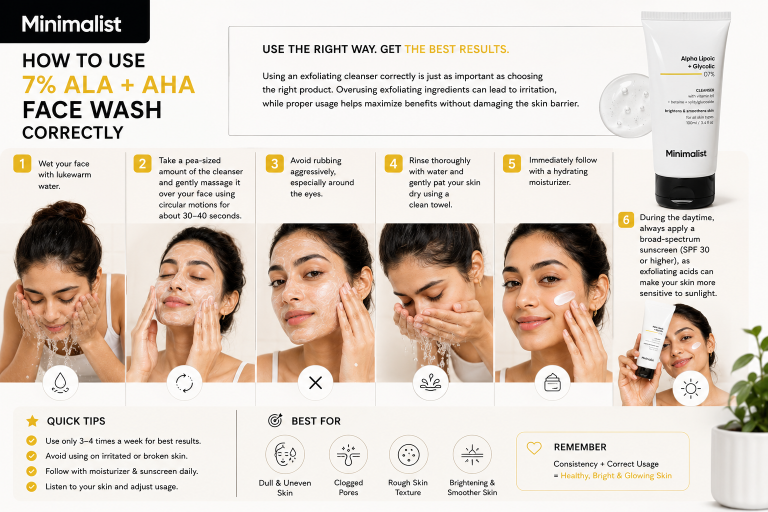⭐ How to Use Minimalist 7% ALA + AHA Face Wash Correctly