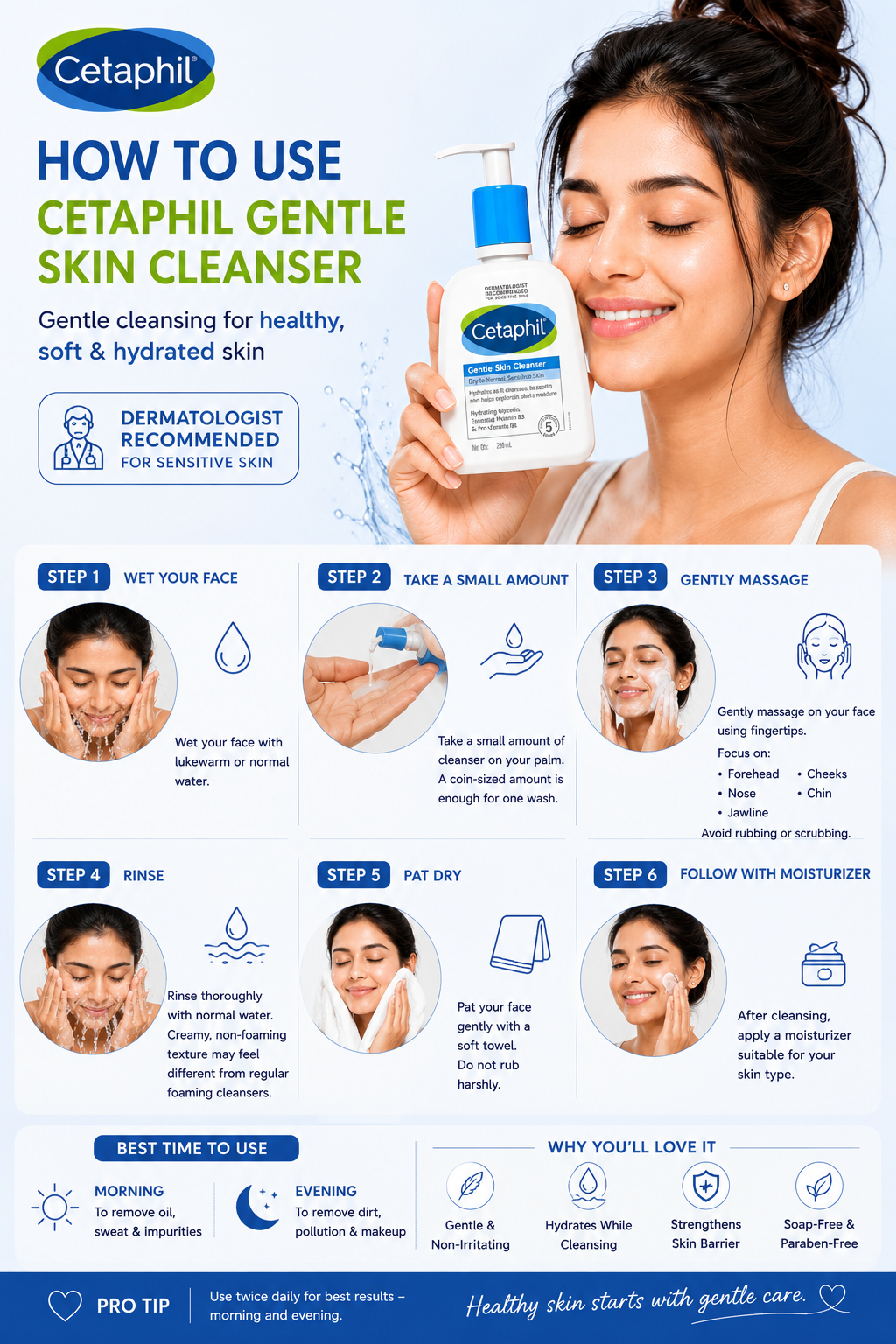 🧴 How to Use Cetaphil Gentle Skin Cleanser