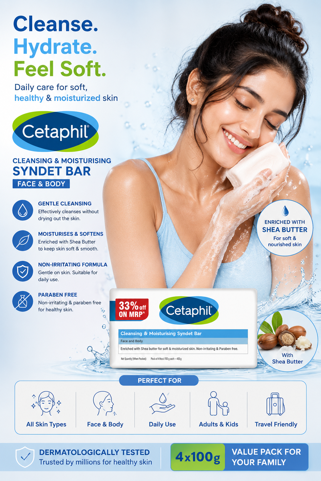 Cetaphil Cleansing & Moisturizing Syndet Bar