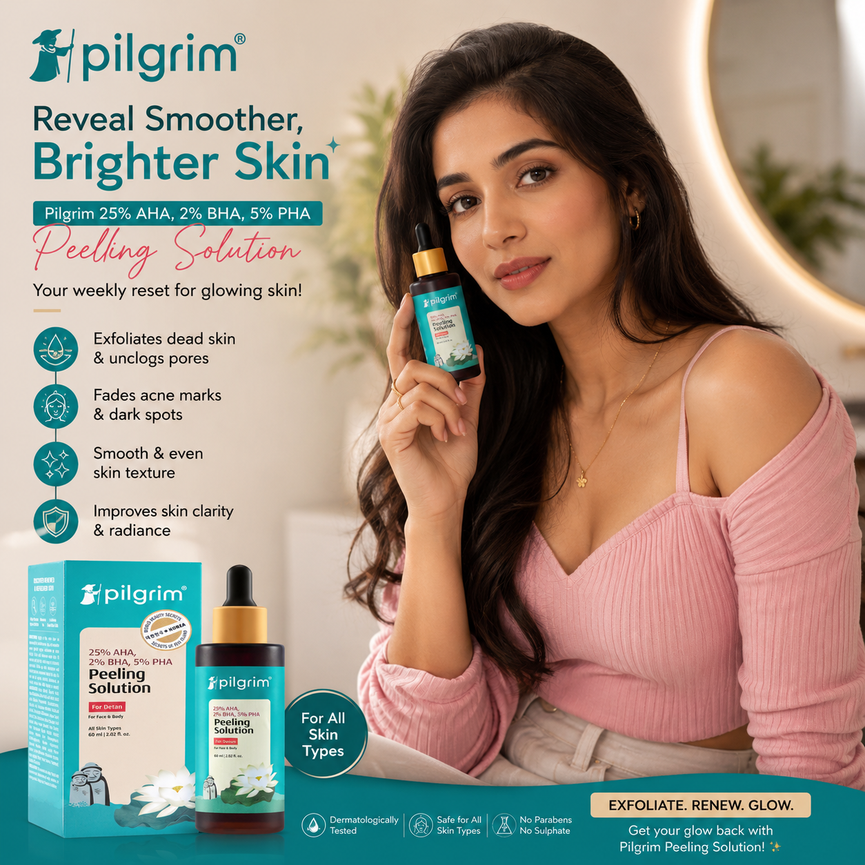 Pilgrim 25% AHA + 2% BHA + 5% PHA Peeling Solution Face Serum