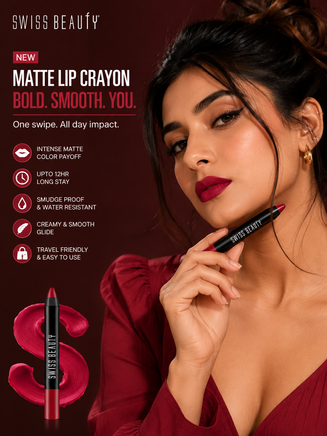 Swiss Beauty Matte Long Lasting Stay Maxx Lip Crayon Lipstick