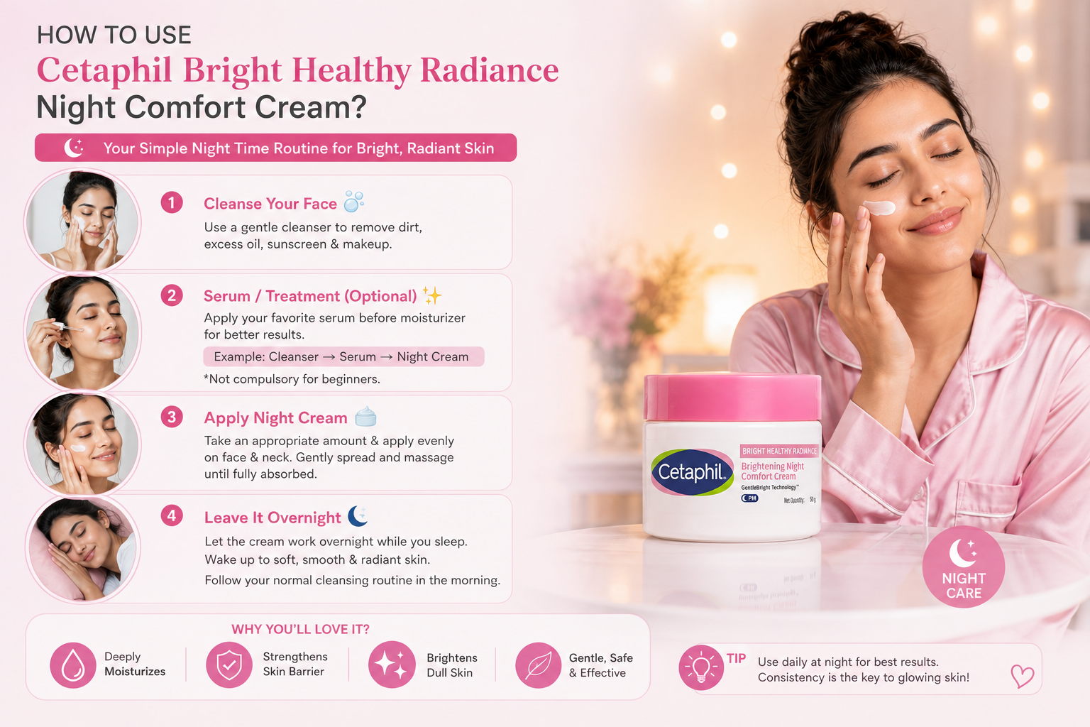 🌙 How to Use Cetaphil Bright Healthy Radiance Night Comfort Cream
