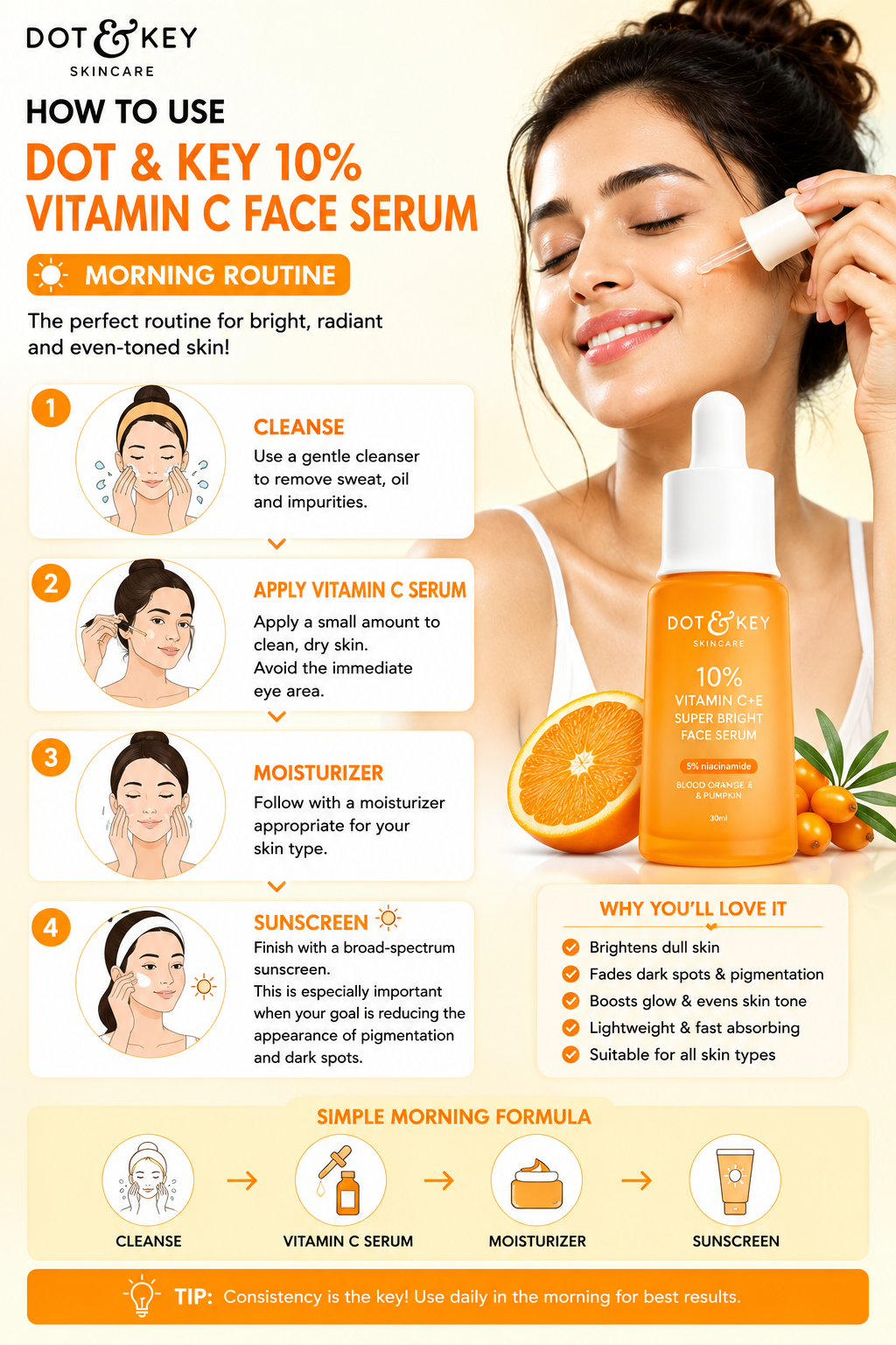 🧴 How to Use Dot & Key 10% Vitamin C Face Serum