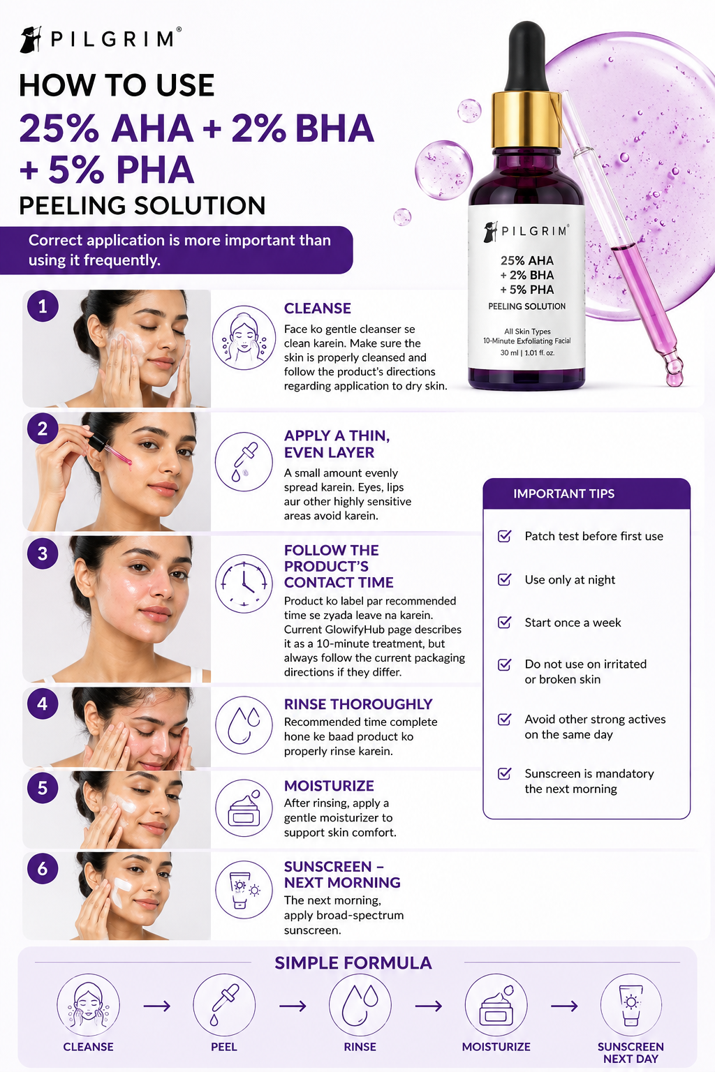 🧴 How to Use Pilgrim 25% AHA + 2% BHA + 5% PHA Peeling Solution