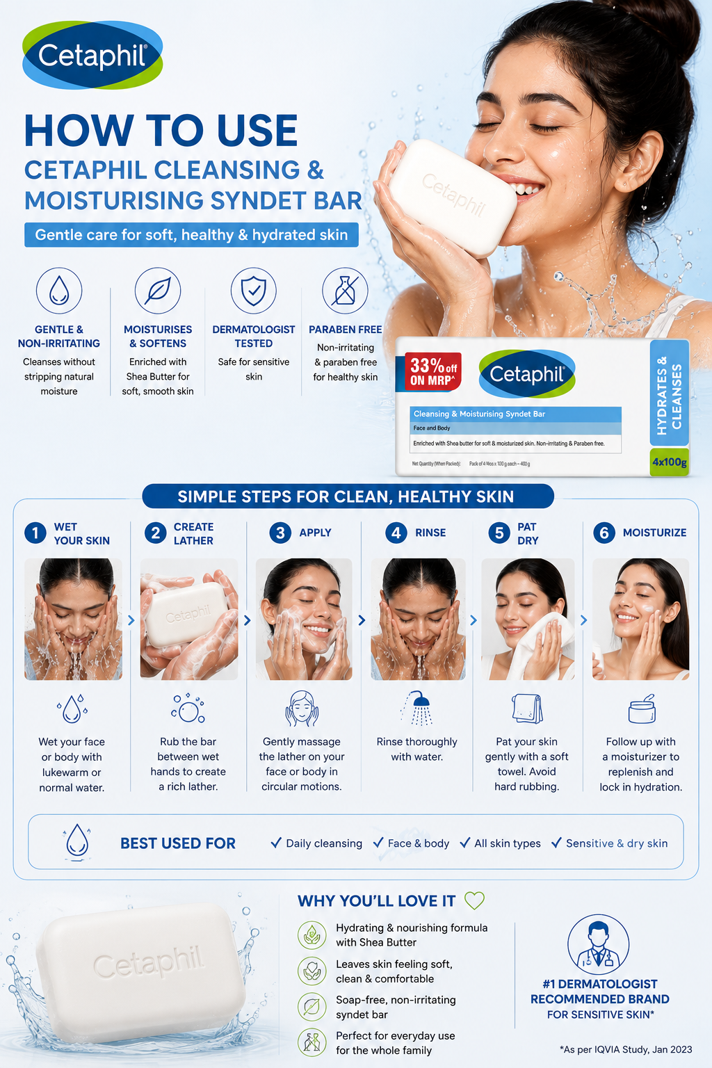 🧼 How to Use Cetaphil Cleansing & Moisturising Syndet Bar