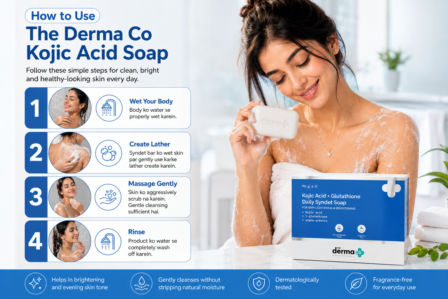 🧼 How to Use The Derma Co Kojic Acid Soap