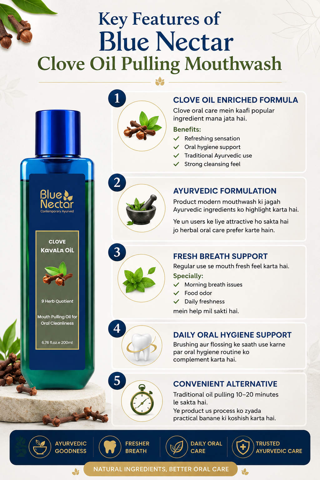 Key Features of Blue Nectar Clove Oil Pulling Mouthwash