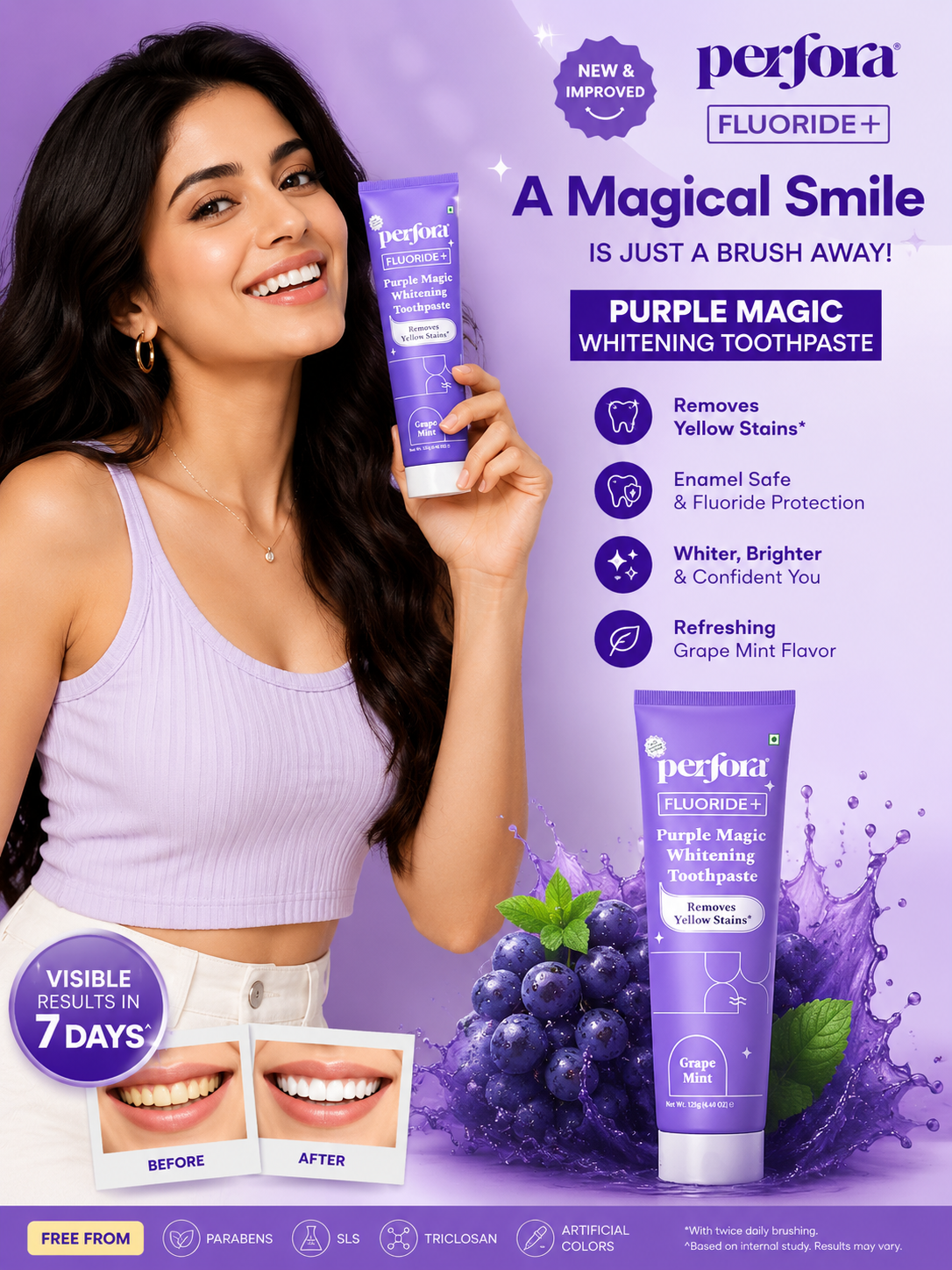 Perfora Fluoride+ Purple Magic Whitening Toothpaste