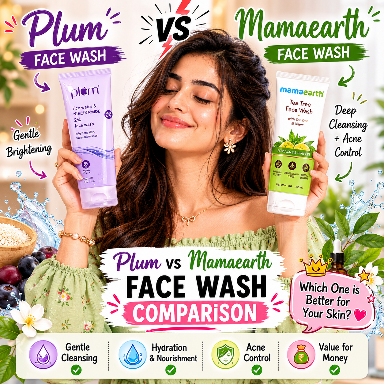 Plum vs Mamaearth Face Wash Comparison