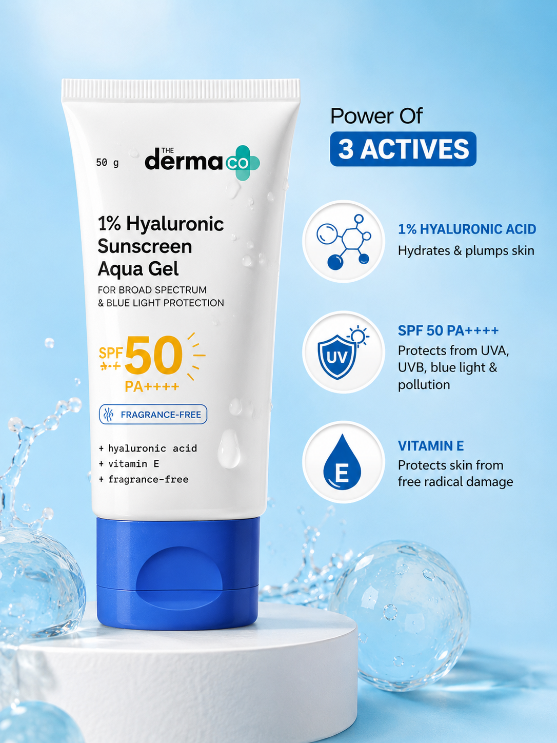 The Derma Co Hyaluronic Sunscreen Aqua Gel SPF 50