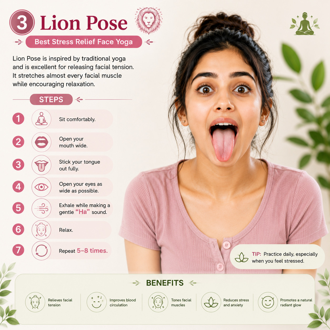 Lion Pose (Best Stress Relief Face Yoga)