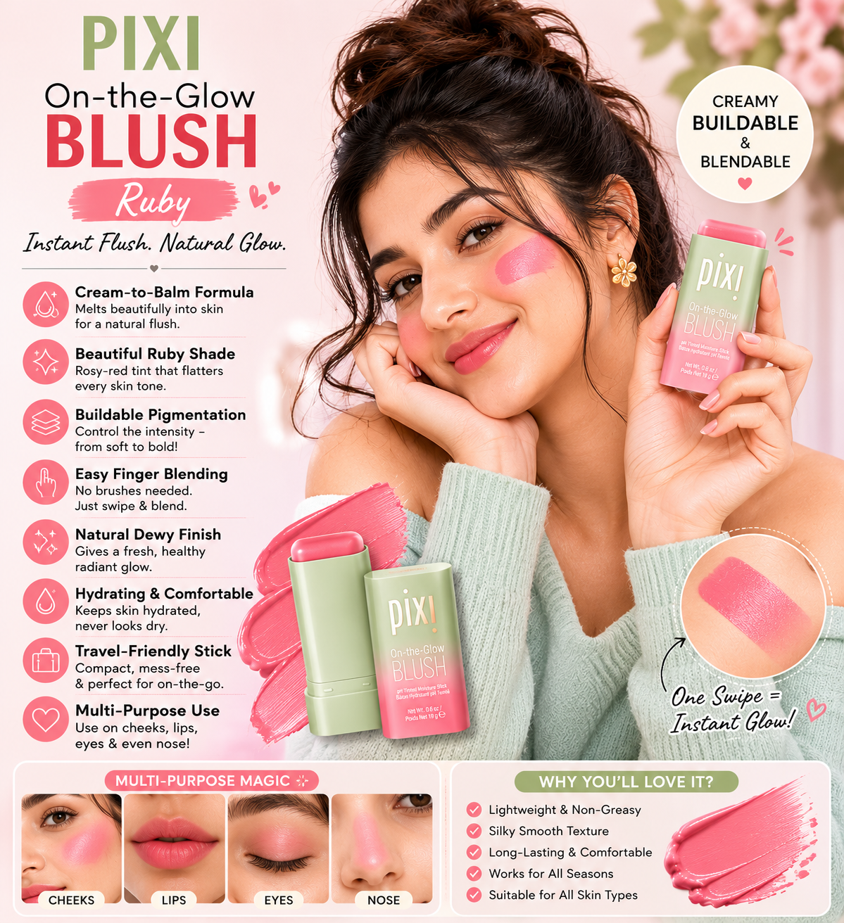 ⭐ Key Features of Pixi By Petra On-The-Glow Blush Ruby