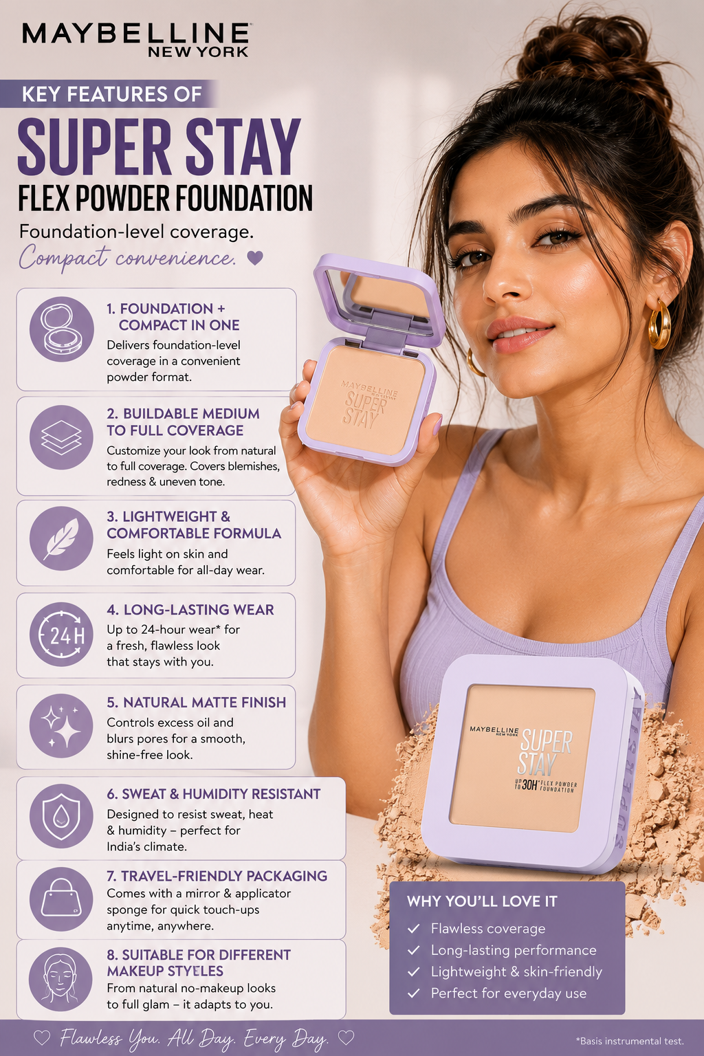 🌟 Key Features of Maybelline New York Super Stay Flex Powder Foundation Compact