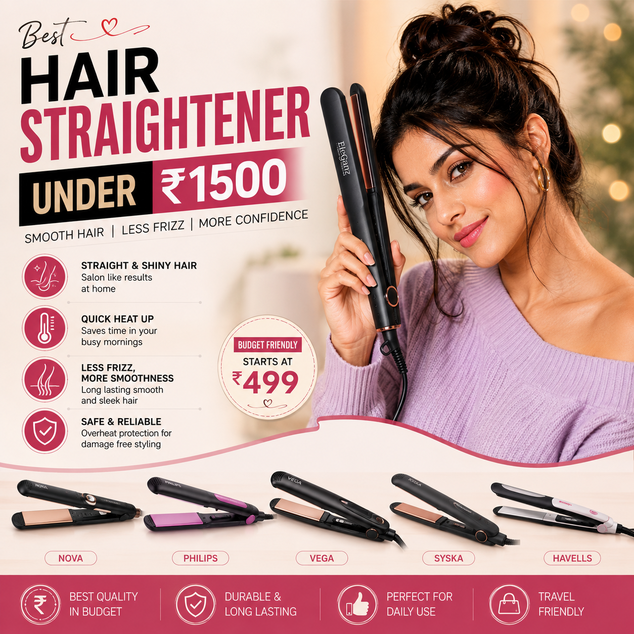 Best Hair Straightener Under ₹1500