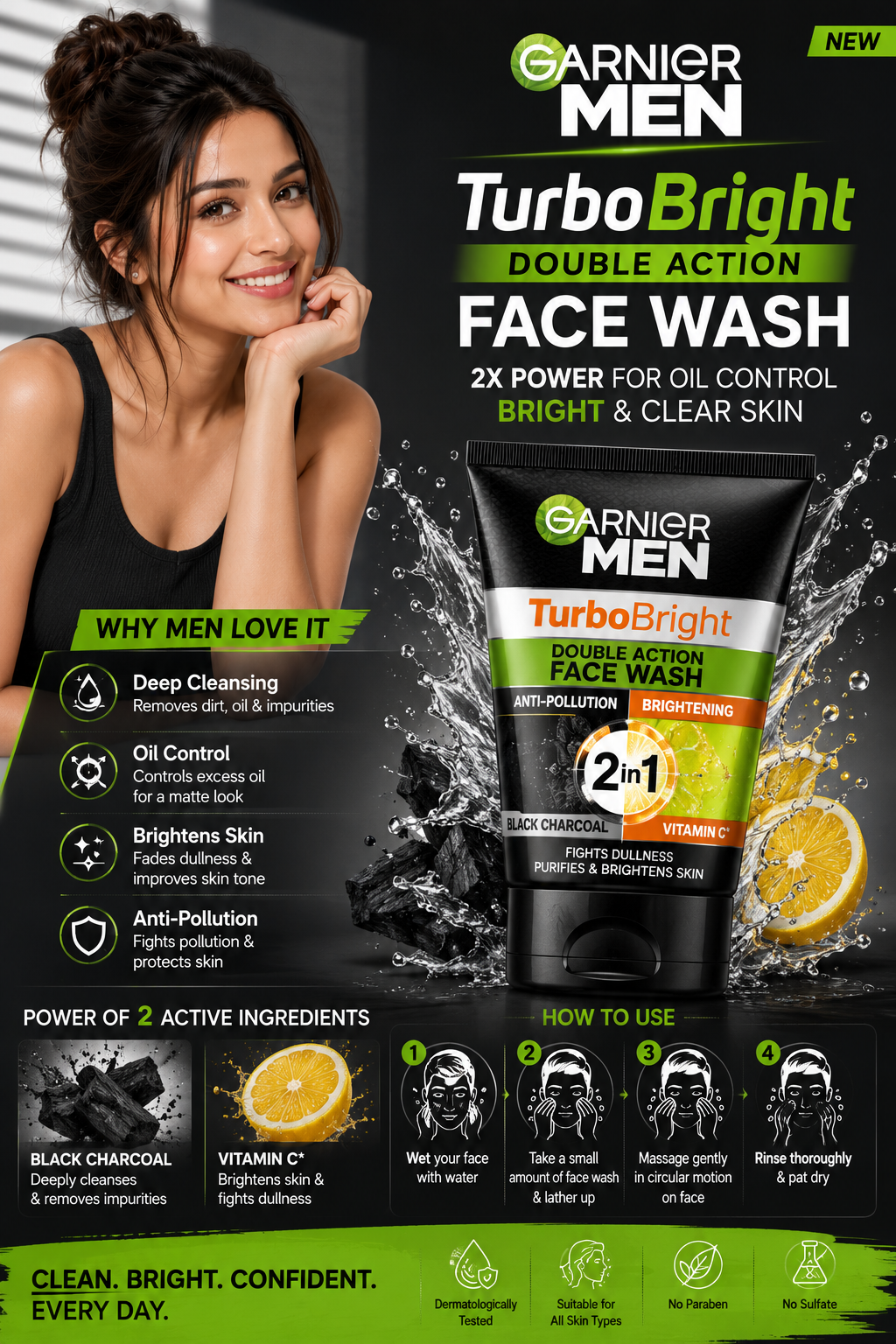 Garnier Men TurboBright Double Action Face Wash