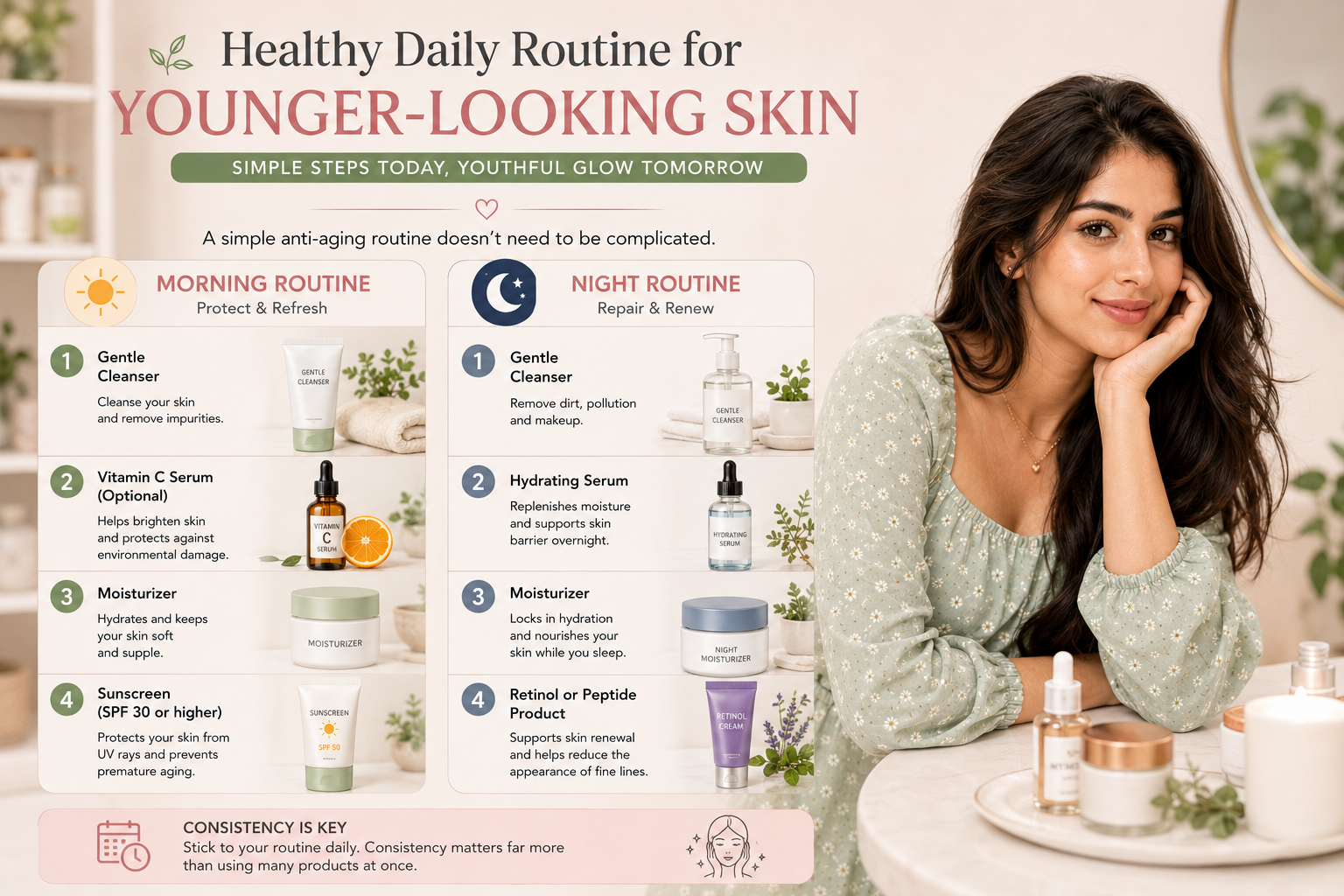 Healthy Daily Routine for Younger-Looking Skin