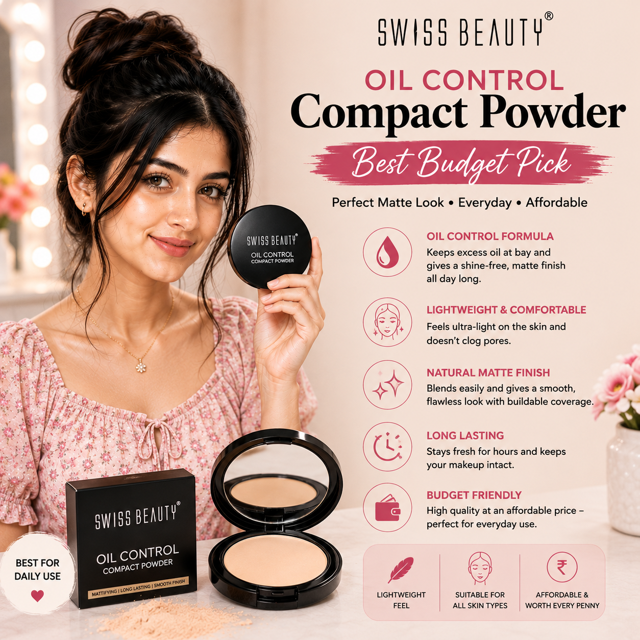 Swiss Beauty Oil Control Compact Powder (Best Budget Pick)