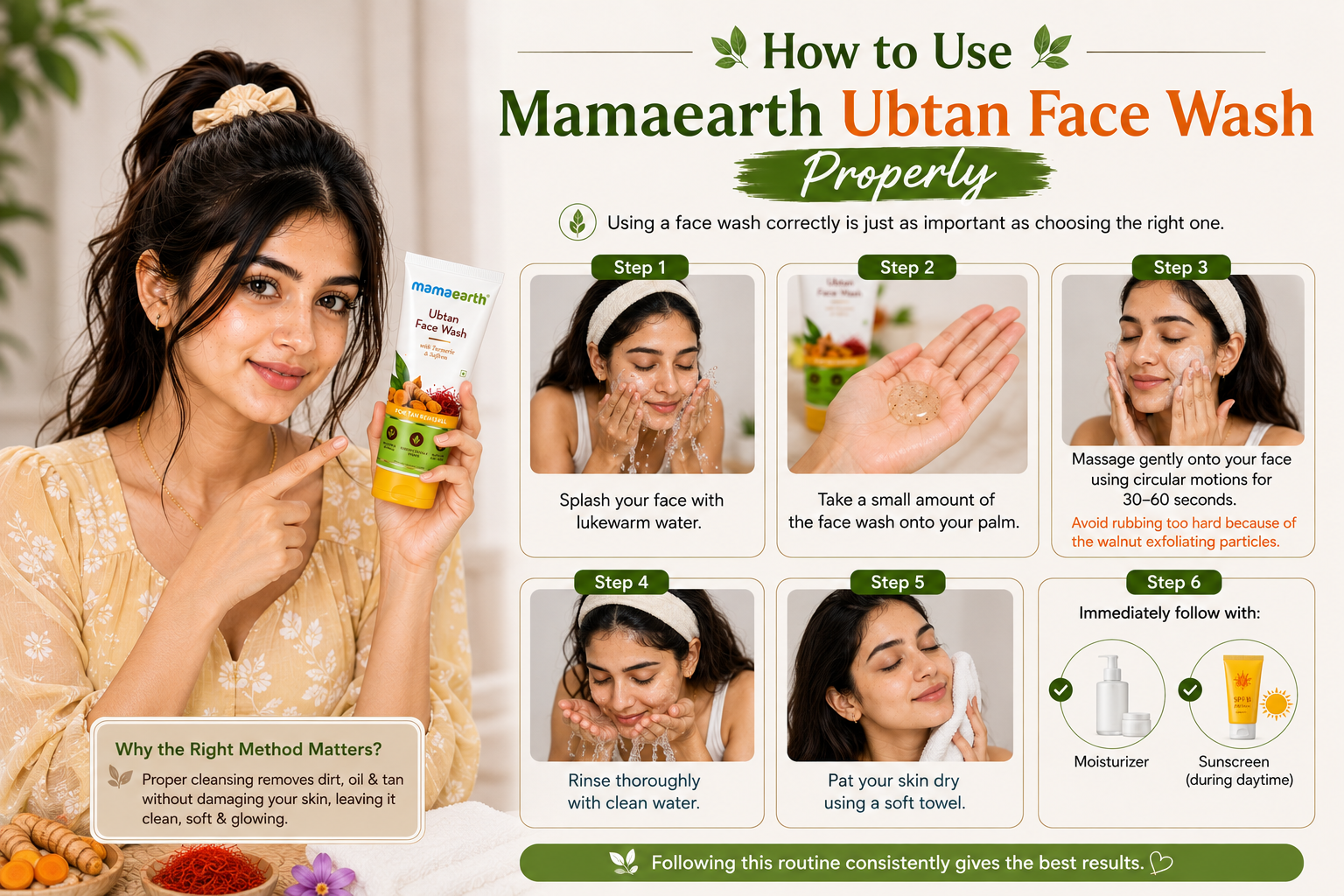 🧴 How to Use Mamaearth Ubtan Face Wash Properly